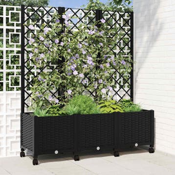 vidaXL Tuinplantbak met schutting en wielen Zwart 120 x 40 x, Verzenden, Nieuw, Minder dan 60 cm, 60 cm of meer