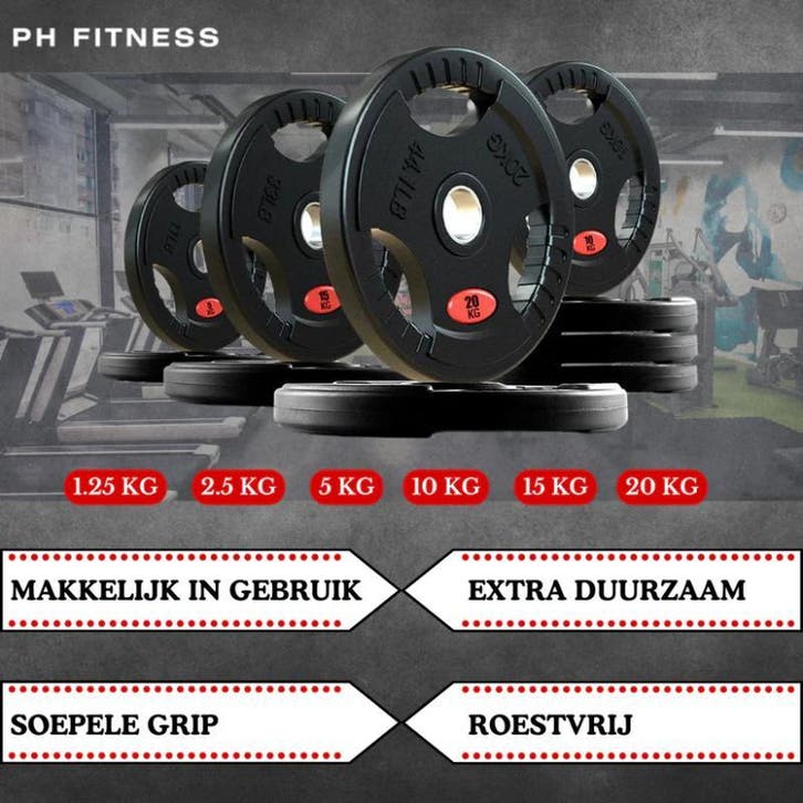 PHF Halterschijven 50 mm | Tri Handle Plates Voordeelsets, Sport en Fitness, Fitnessmaterialen, Armen, Benen, Borst, Buik, Rug