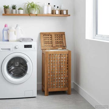 vidaXL Wasmand Naturel Massief Teakhout, Tuin en Terras, Verzenden, Nieuw