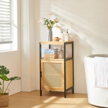 Badkamerkast Tervola 80x40x35 cm zwart naturel rotan look [e, Verzenden, Nieuw