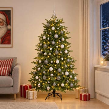 vidaXL Kunstkerstboom met kerstbal 210 cm 300 LEDs Warmwit, Verzenden, Nieuw