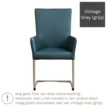 Leren eetkamerstoel Dry met armleuning - Vintage Grey, Huis en Inrichting, Nieuw, Leer, Ophalen of Verzenden, Modern