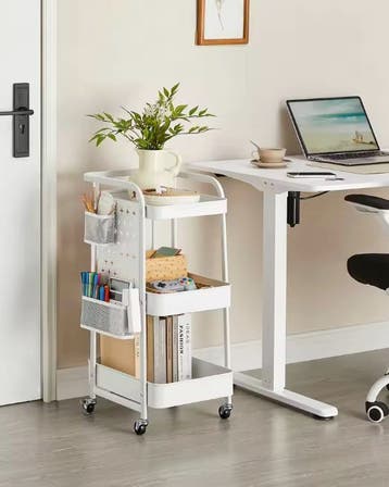 Keukentrolley wit met 3 lagen, manden en gatenpanelen, Huis en Inrichting, Tafels | Eettafels, Verzenden, Nieuw