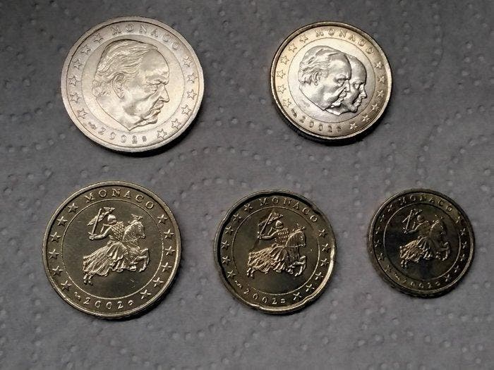 Monaco. Series 10 Cent - 2 Euro 2002 (5 coins) (Zonder, Postzegels en Munten, Munten | Europa | Niet-Euromunten