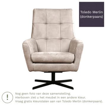Leren draaifauteuil Central - Toledo Merlin (donkerpaars), Nieuw, Ophalen of Verzenden, 75 tot 100 cm, Industrieel, Modern