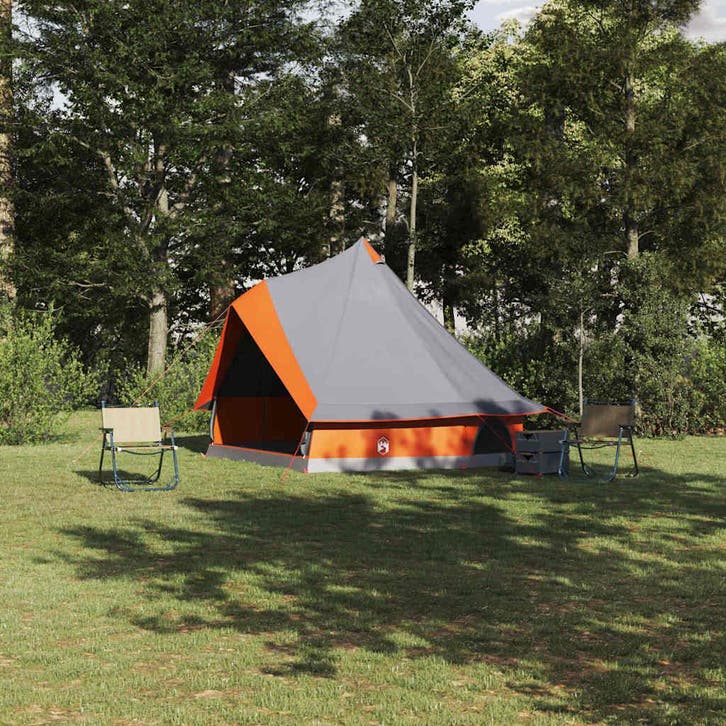 vidaXL Tipi Tent met dak Grijs en Oranje 400 x 346 x 250 cm, Caravans en Kamperen, Tenten, Nieuw, Verzenden