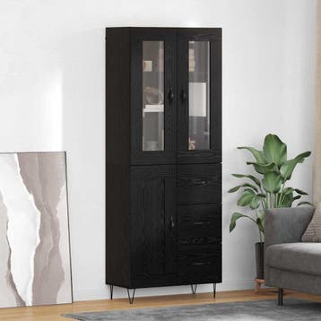 vidaXL buffetkast Zwart Eiken 69,5 x 34 x 90 cm Bewerkt hout, Verzenden, Nieuw, 50 tot 100 cm, Minder dan 100 cm