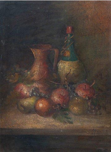Italiaanse school (XIX) - Fiasco con brocca e frutta