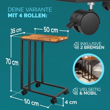 Bijzettafel Zwart 50x35x65/70cm met Wieltjes , Set van 2, Huis en Inrichting, Verzenden