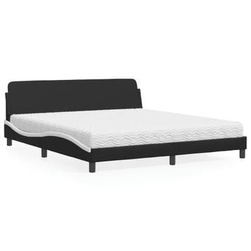 vidaXL Bed met matras Dover kunstleer zwart en wit 180x200, Overige materialen, Eenpersoons, Verzenden, Zwart