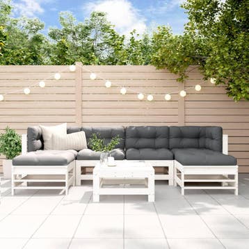 vidaXL 7-delige Loungeset met kussens massief hout wit, Verzenden, Nieuw, Loungeset, Hout