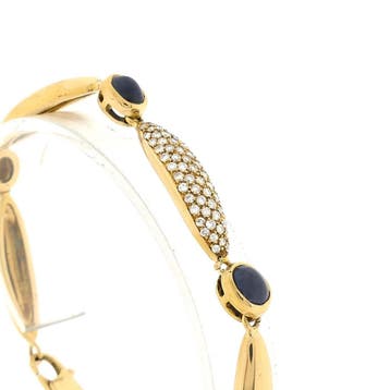 Gouden fantasieschakel armband met saffier en diamanten;..., Gebruikt, Ophalen of Verzenden, Met edelsteen, Goud
