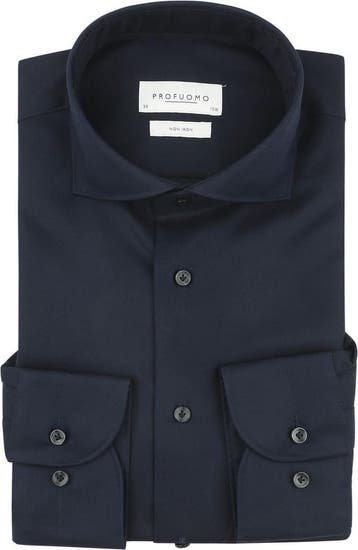 Profuomo Twill Overhemd Navy maat 43 Heren, Verzenden, Nieuw, Blauw, Profuomo
