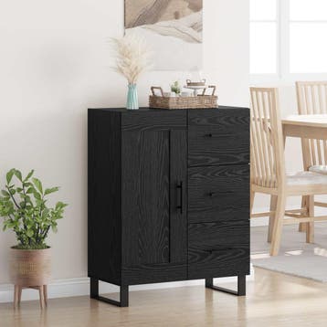 vidaXL Dressoir Zwart Eiken 69,5 x 34 x 90 cm Gemonteerd, Huis en Inrichting, Verzenden, Nieuw, Overige houtsoorten, Minder dan 50 cm