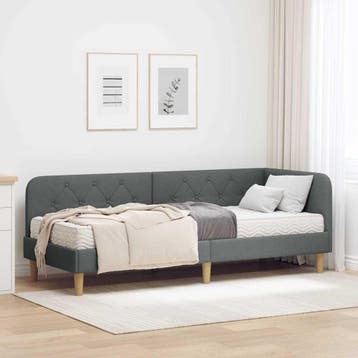 vidaXL Hoekbedframe Donkergrijs 80 x 200 cm Stof, Eenpersoons, Verzenden, Nieuw, Stof