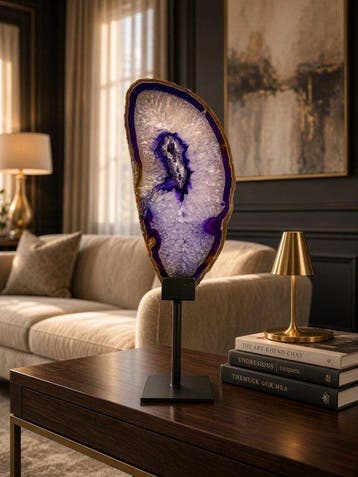 Very unique purple colored agate slice on stand Gepolijste -