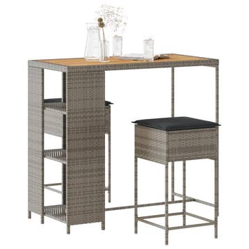 vidaXL 3-delige Tuinbarset met kussens poly rattan grijs, Verzenden, Nieuw, 2 zitplaatsen