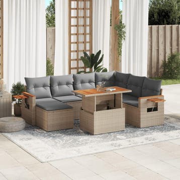 vidaXL 8-delige Loungeset met kussens poly rattan beige, Verzenden, Nieuw, Loungeset
