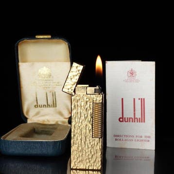 Dunill - Bark Pattern Rollagas Lighter - Aansteker - Verguld, Nieuw