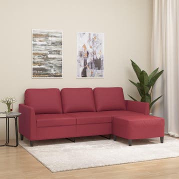 vidaXL Driezitsbank met voetenbank 180 cm kunstleer wijnrood, Verzenden, Leer, Minder dan 150 cm, Driepersoons