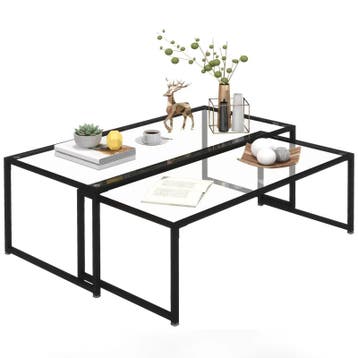 TRUUSK Set van 2 Salontafels - Glazen Tafels - Gepoedercoat, Verzenden, Nieuw