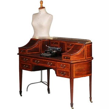 Carlton House desk Maple & Co in mahonie met bronzen railin, Ophalen of Verzenden