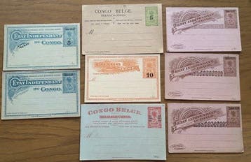 Belgisch-Congo - Kleine verzameling van 8 ongebruikte, Postzegels en Munten, Gestempeld
