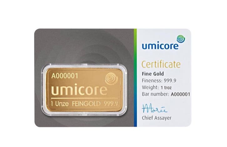 Umicore Goudbaar 31,1 gram met certificaat | Goudonline, Postzegels en Munten, Edelmetalen en Baren, Goud