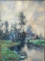 Arnold Marc Gorter (1866-1933) - Zicht op boerderij, Antiek en Kunst