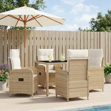 vidaXL Buiten eettafelset 5 st Beige en Crème Wit poly, Verzenden, Nieuw