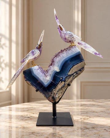 Rare large piece - Handgesneden groot amethyst papegaai op