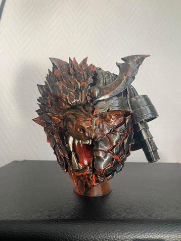 Reliëf, Buste Hybride Dragon / Samouraï – Pièce Unique –