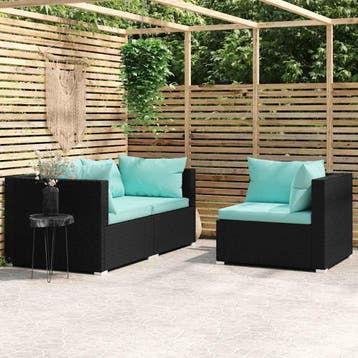 vidaXL 3-delige Loungeset met kussens poly rattan zwart, Verzenden, Nieuw, Loungeset