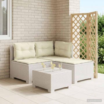 vidaXL 3-zits tuinbank met kussens in rattanlook PP Wit, Tuin en Terras, Tuinsets en Loungesets, Verzenden, Nieuw