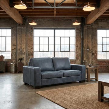 Leren bank Enjoy - 2,5 zits - Kenia Denim (blauw) - Poten, Huis en Inrichting, Nieuw, Ophalen of Verzenden, Rechte bank, Modern