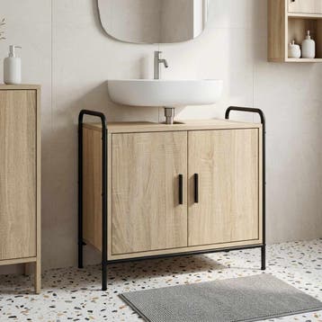 vidaXL Badkamerkast Sonoma Eiken 65,5 x 34 x 61 cm Bewerkt, Huis en Inrichting, Verzenden, Nieuw