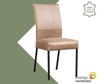 Leren eetkamerstoel Real - Vintage Taupe (taupe/bruin) -, Huis en Inrichting, Stoelen, Bruin, Nieuw, Ophalen of Verzenden, Eén