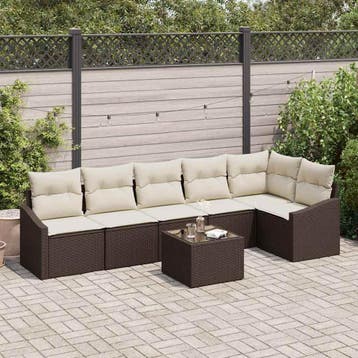 vidaXL Tuinbankenset 7 st Bruin en Crème poly rattan, Verzenden, Nieuw, 7 zitplaatsen
