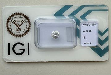 1 pcs Diamant (Natuurlijk) - 0.51 ct - Rond - E - VVS1 -, Nieuw