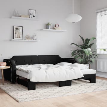 vidaXL Slaapbank met onderschuifbed 80x200 cm stof zwart, Huis en Inrichting, Eenpersoons, Verzenden, Zwart, Nieuw