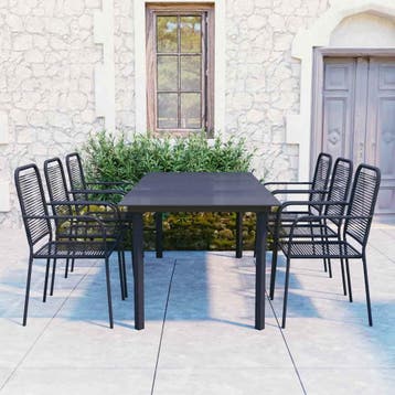 vidaXL 7-delige Tuinset glas en staal zwart, Verzenden, 6 zitplaatsen, Nieuw, Rvs