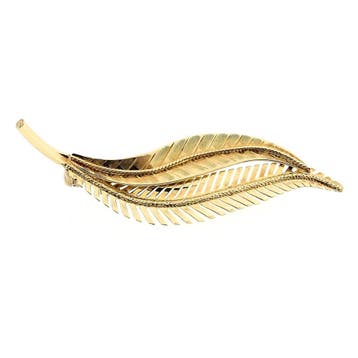 Vintage gouden broche dubbele veer; 14 karaat, Ophalen of Verzenden, Gebruikt, Goud, Goud