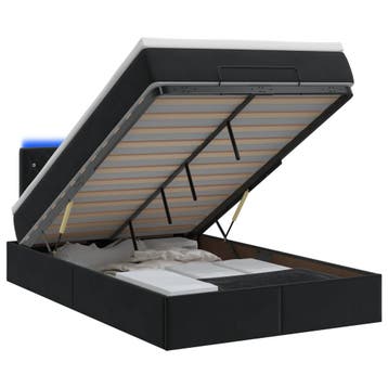 vidaXL Ottoman Bed met Matrassen en LED Zwart 120 x 190 cm, Huis en Inrichting, Slaapkamer | Bedden, Verzenden, Nieuw, Zwart, Stof
