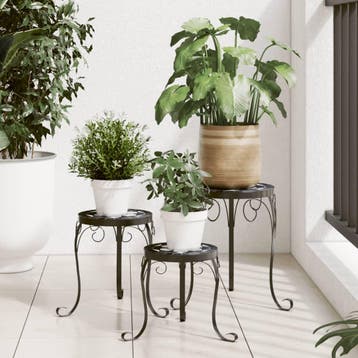 vidaXL Plantenstandaards 3 st keramiek zwart en wit, Verzenden, Nieuw