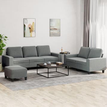 vidaXL 3-delige Loungeset stof donkergrijs, Huis en Inrichting, Banken | Bankstellen, Verzenden, Nieuw, Vierpersoons of meer, Stof