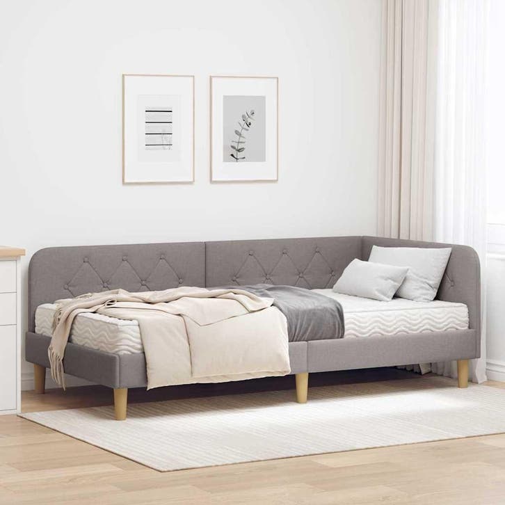 vidaXL Hoekbedframe Taupe 90 x 190 cm Stof, Huis en Inrichting, Slaapkamer | Bedden, Nieuw, Stof, Verzenden