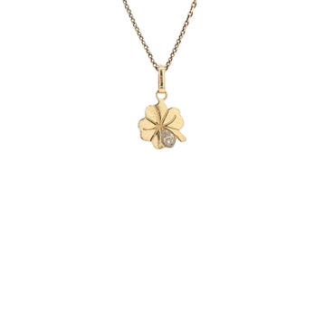 Gouden hanger klaver vier 14 karaat, Sieraden, Tassen en Uiterlijk, Verzenden, Zo goed als nieuw, Goud