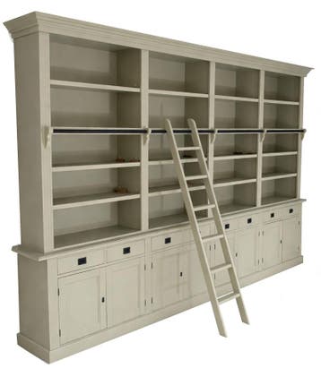 Boekenkast XXXL anijsgrijs met trap Kesteren 400 x 240cm, Huis en Inrichting, Kasten | Boekenkasten, Ophalen of Verzenden, Nieuw