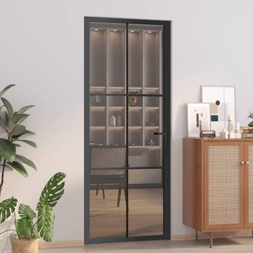 vidaXL Binnendeur 83x201,5 cm ESG-glas en aluminium zwart, Doe-het-zelf en Verbouw, Verzenden, Nieuw