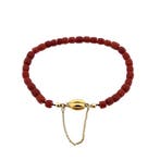 Bloedkoraal kralen armband met gouden slot (Schakelarmband), Gebruikt, Overige kleuren, Ophalen of Verzenden, Met edelsteen